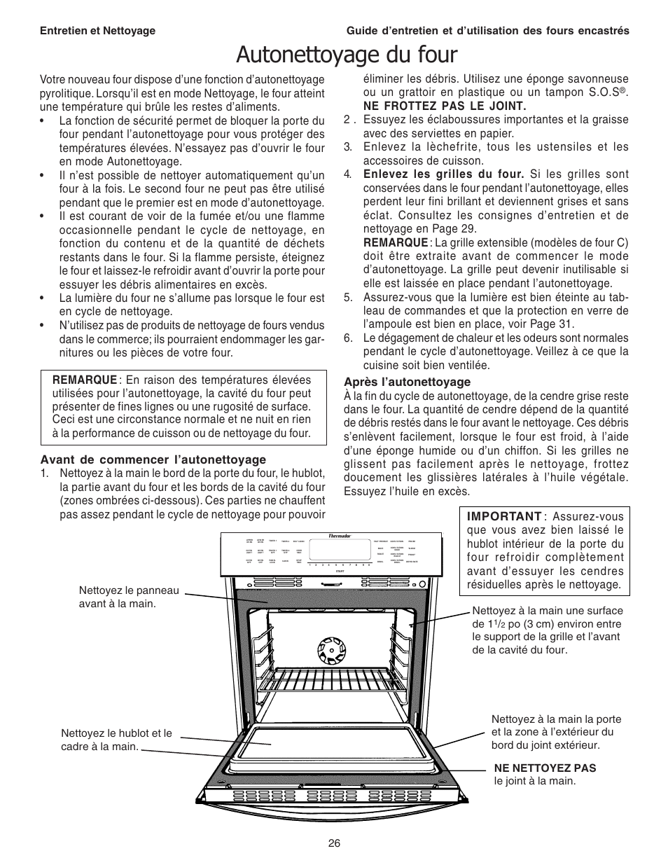 Autonettoyage du four, Nettoyez à la main une surface de 1 | Thermador C301 User Manual | Page 64 / 112