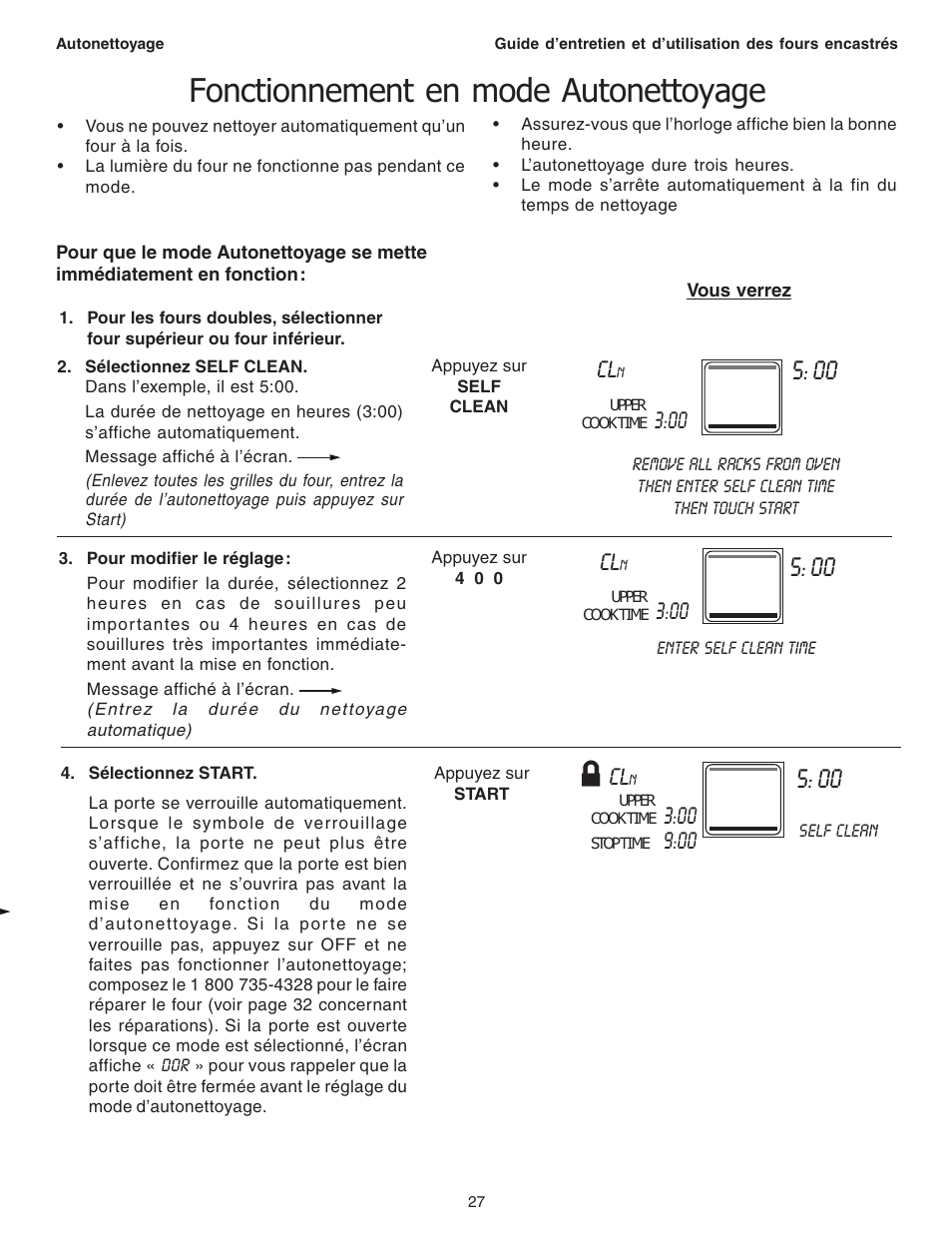 Fonctionnement en mode autonettoyage | Thermador C301 User Manual | Page 65 / 112