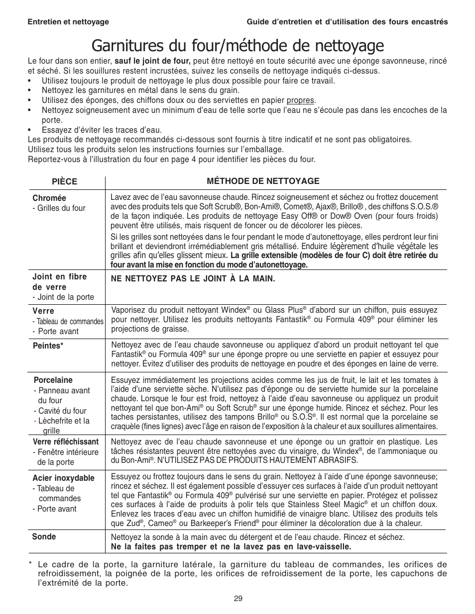 Garnitures du four/méthode de nettoyage | Thermador C301 User Manual | Page 67 / 112