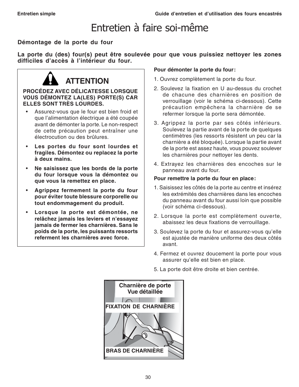 Entretien à faire soi-même, Attention | Thermador C301 User Manual | Page 68 / 112