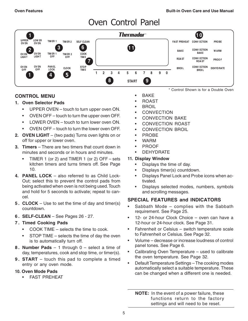 Oven control panel | Thermador C301 User Manual | Page 7 / 112
