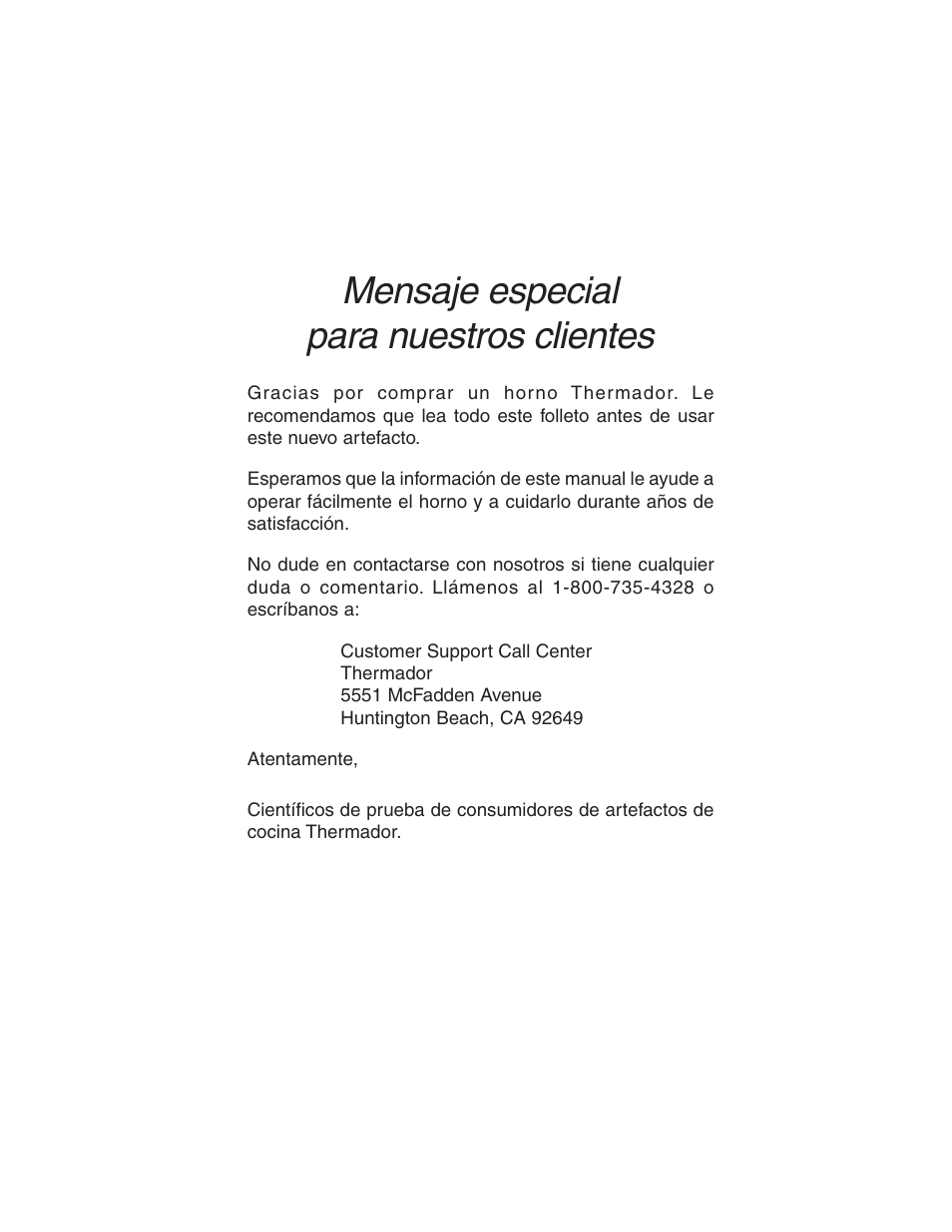 Mensaje especial para nuestros clientes | Thermador C301 User Manual | Page 74 / 112