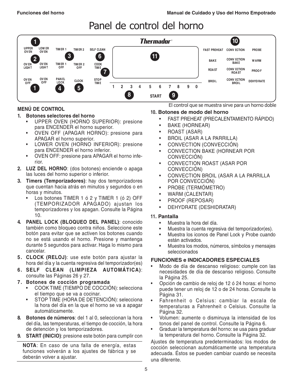 Panel de control del horno | Thermador C301 User Manual | Page 79 / 112