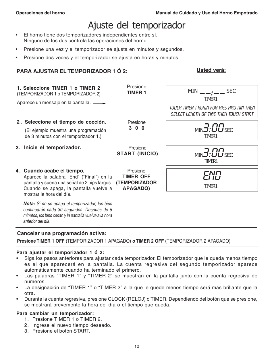 Ajuste del temporizador | Thermador C301 User Manual | Page 84 / 112