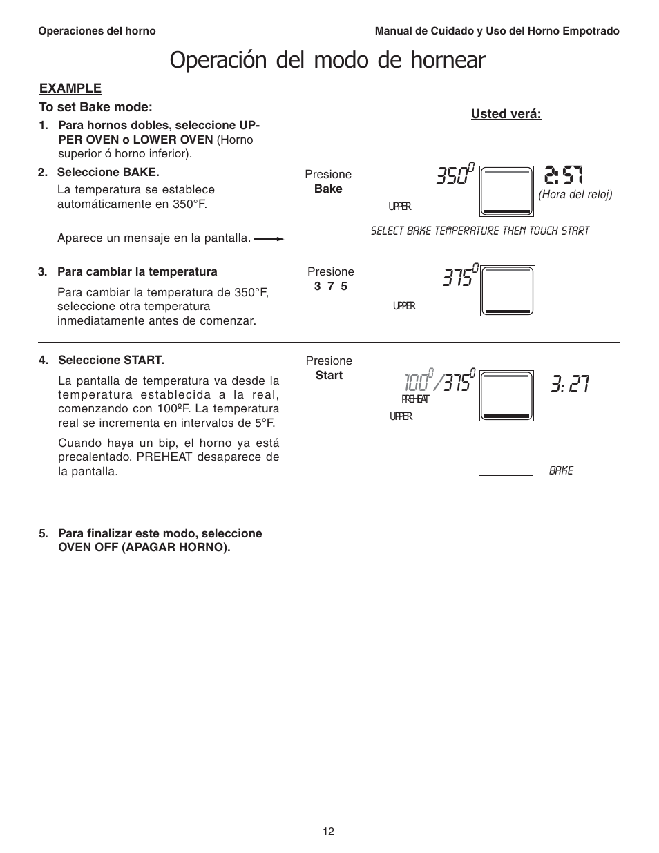 Operación del modo de hornear | Thermador C301 User Manual | Page 86 / 112