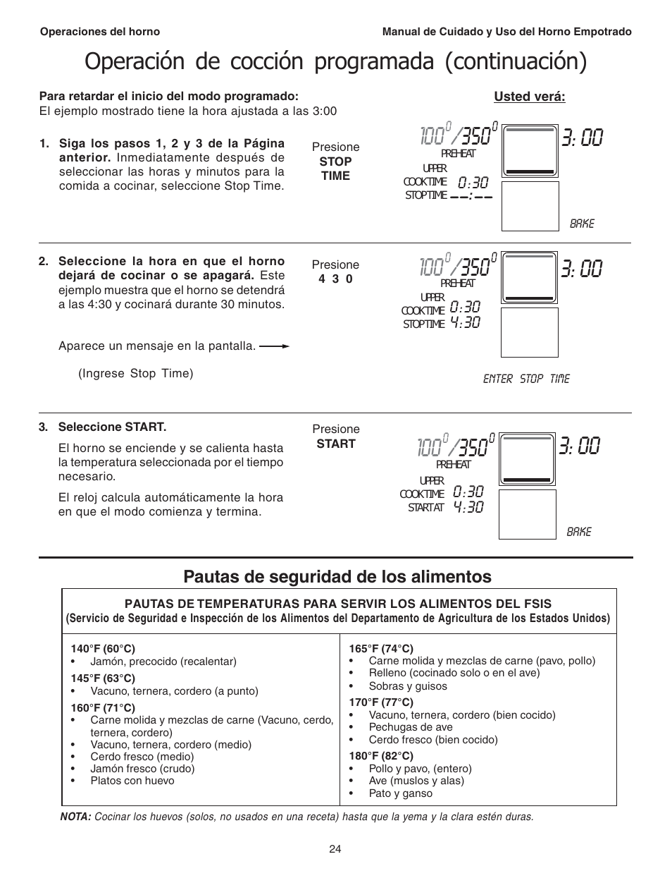 Operación de cocción programada (continuación), Pautas de seguridad de los alimentos | Thermador C301 User Manual | Page 98 / 112