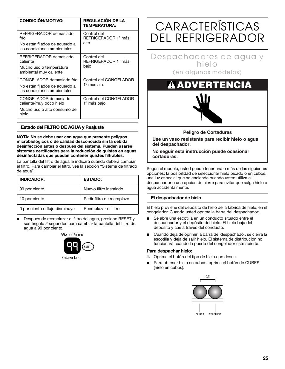 Características del refrigerador, Advertencia | Thermador KBUDT4860A User Manual | Page 25 / 60