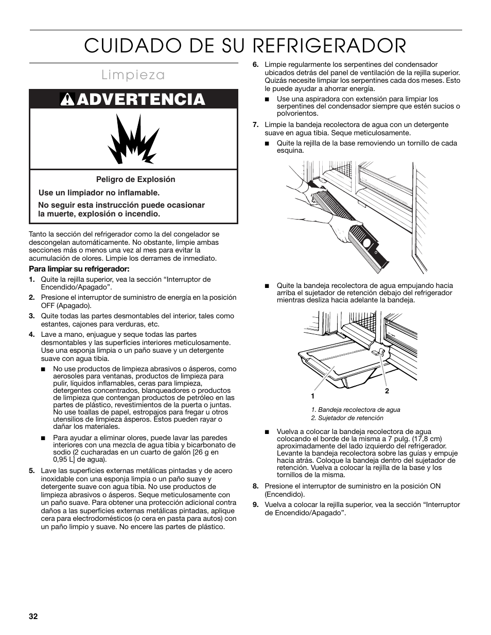 Cuidado de su refrigerador, Advertencia | Thermador KBUDT4860A User Manual | Page 32 / 60
