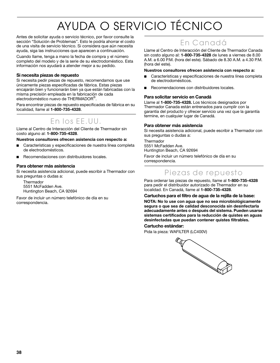 Ayuda o servicio técnico | Thermador KBUDT4860A User Manual | Page 38 / 60