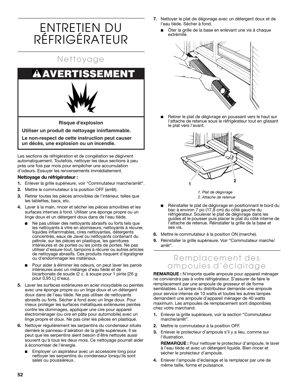 Entretien du réfrigérateur, Avertissement | Thermador KBUDT4860A User Manual | Page 52 / 60