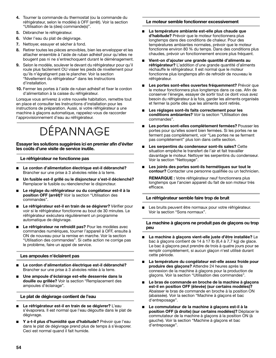 Dépannage | Thermador KBUDT4860A User Manual | Page 54 / 60