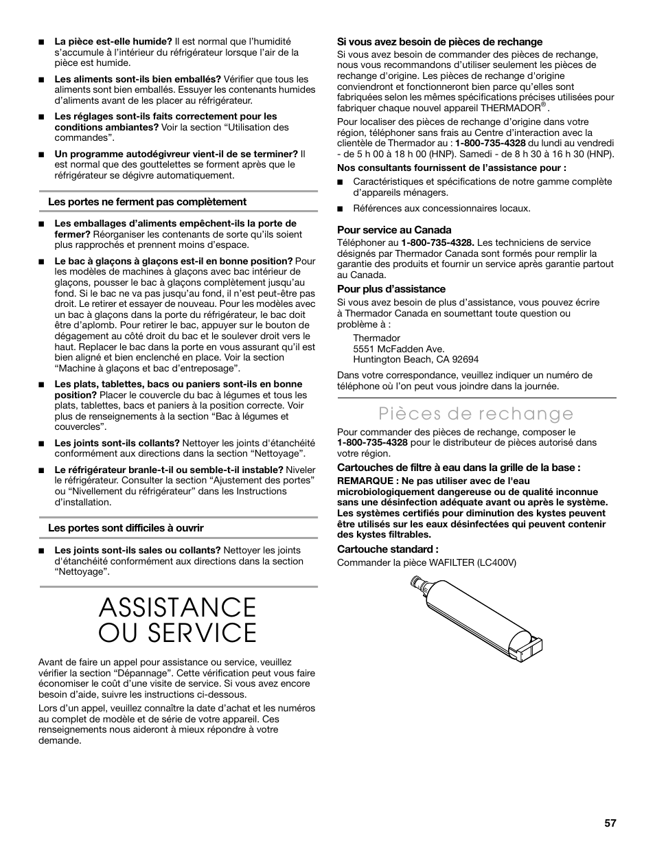 Assistance ou service | Thermador KBUDT4860A User Manual | Page 57 / 60