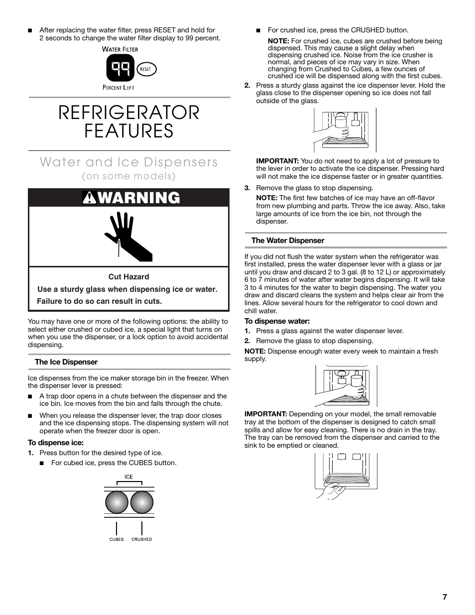 Refrigerator features, Warning | Thermador KBUDT4860A User Manual | Page 7 / 60