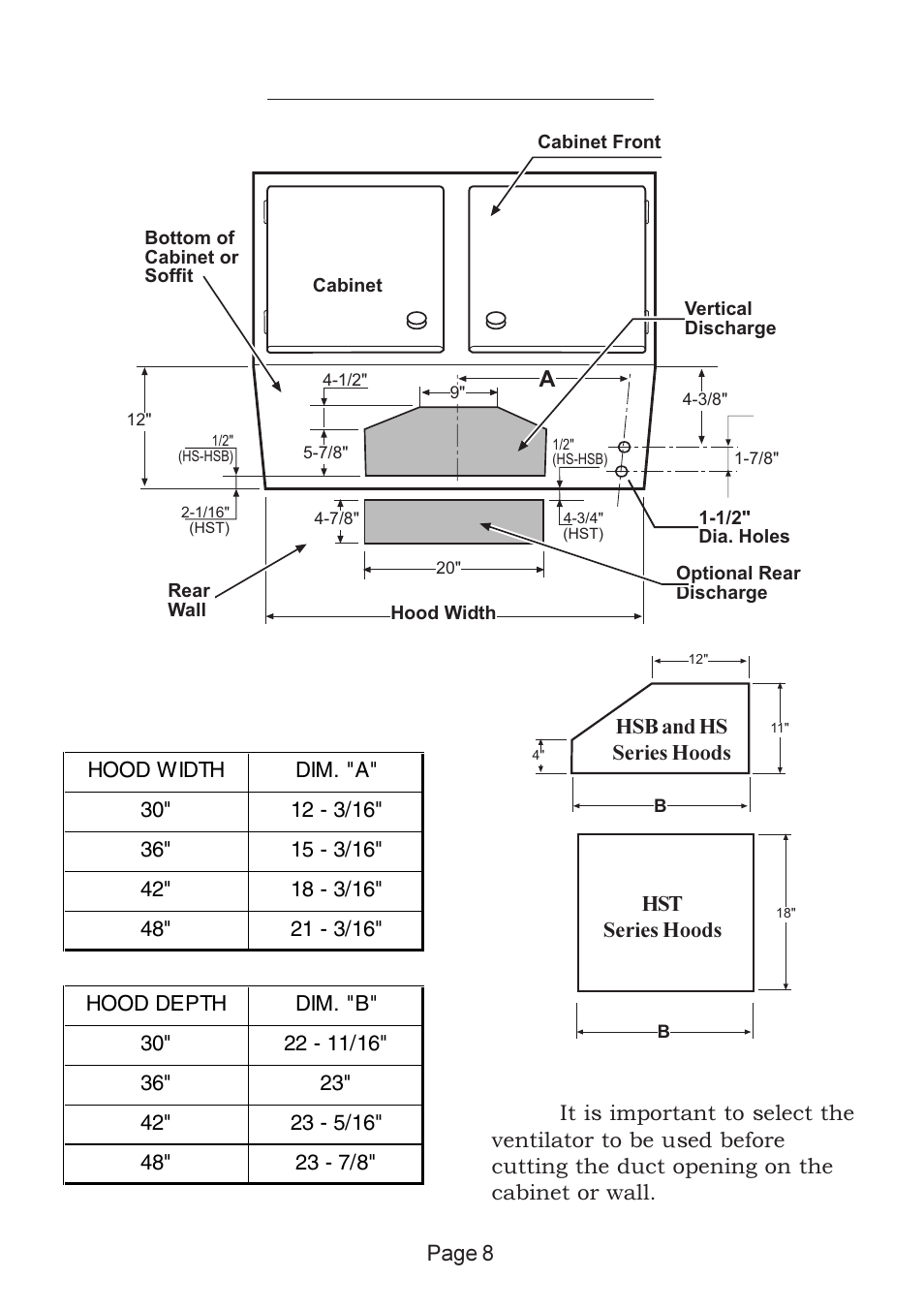 Before installing hood, Appliance installation | Thermador HS-HST-HSB User Manual | Page 8 / 17