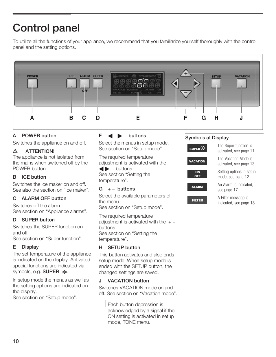 Control panel | Thermador T24IF User Manual | Page 10 / 76