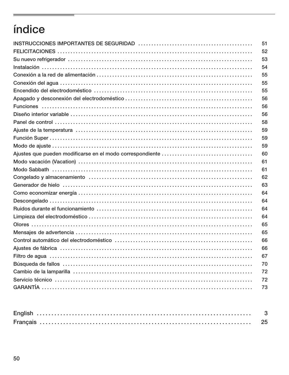 Índice | Thermador T24IF User Manual | Page 50 / 76