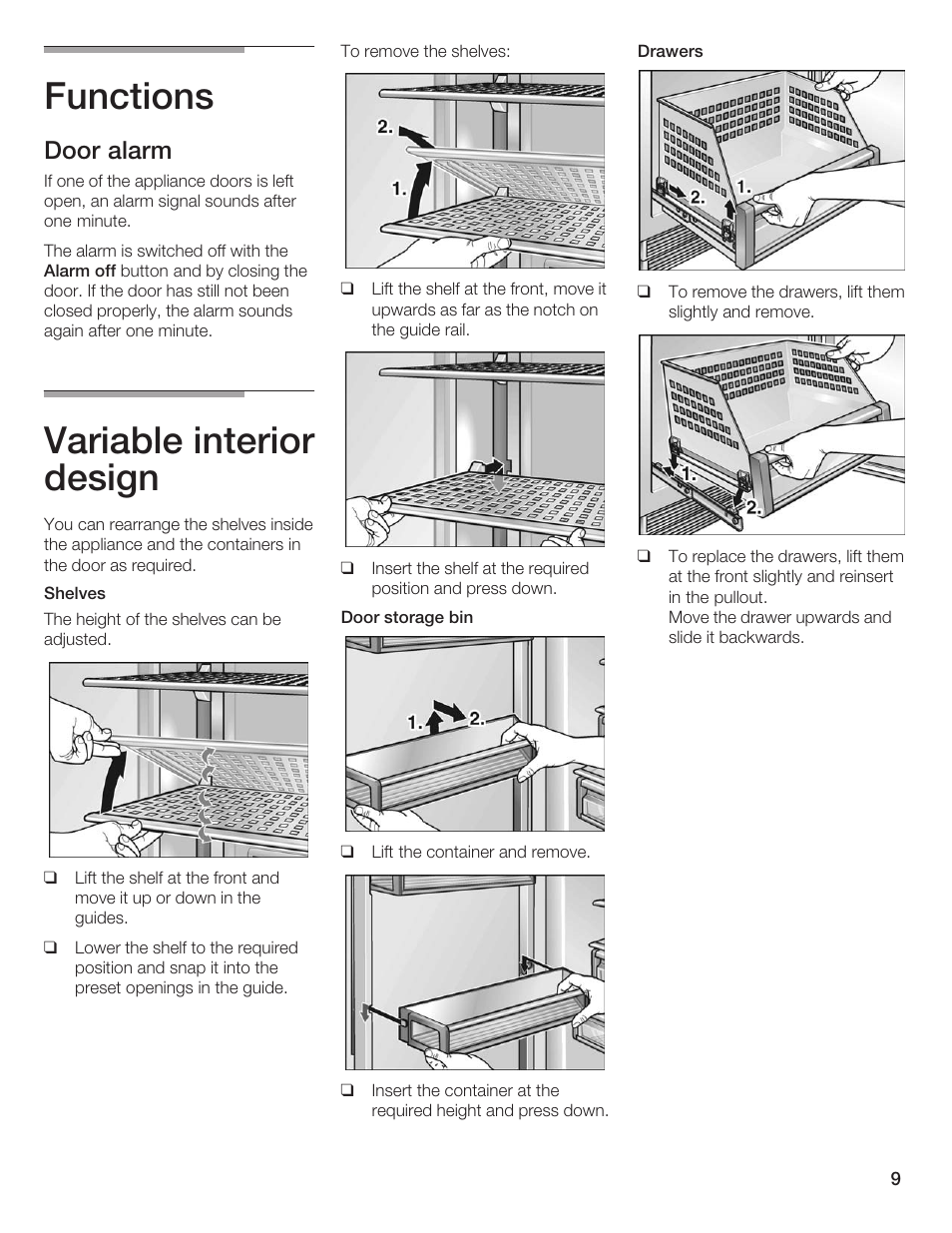 Functions, Variable interior design, Door alarm | Thermador T24IF User Manual | Page 9 / 76