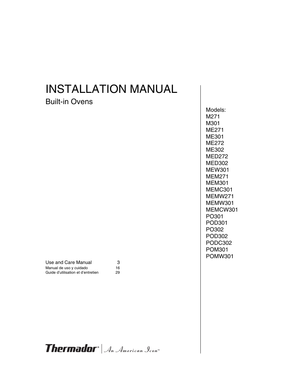 Thermador POD302 User Manual | 44 pages