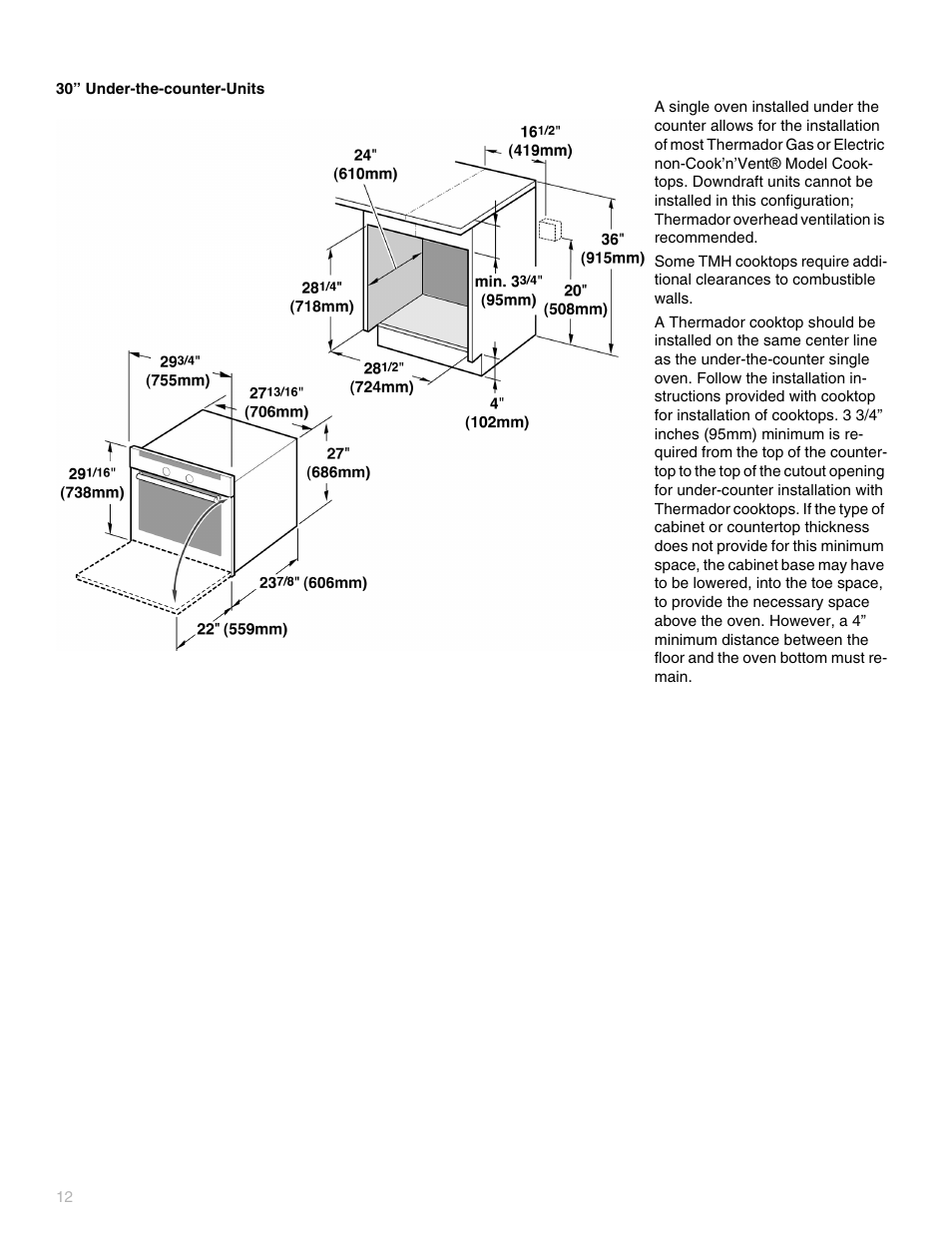 30” under-the-counter-units | Thermador POD302 User Manual | Page 12 / 44