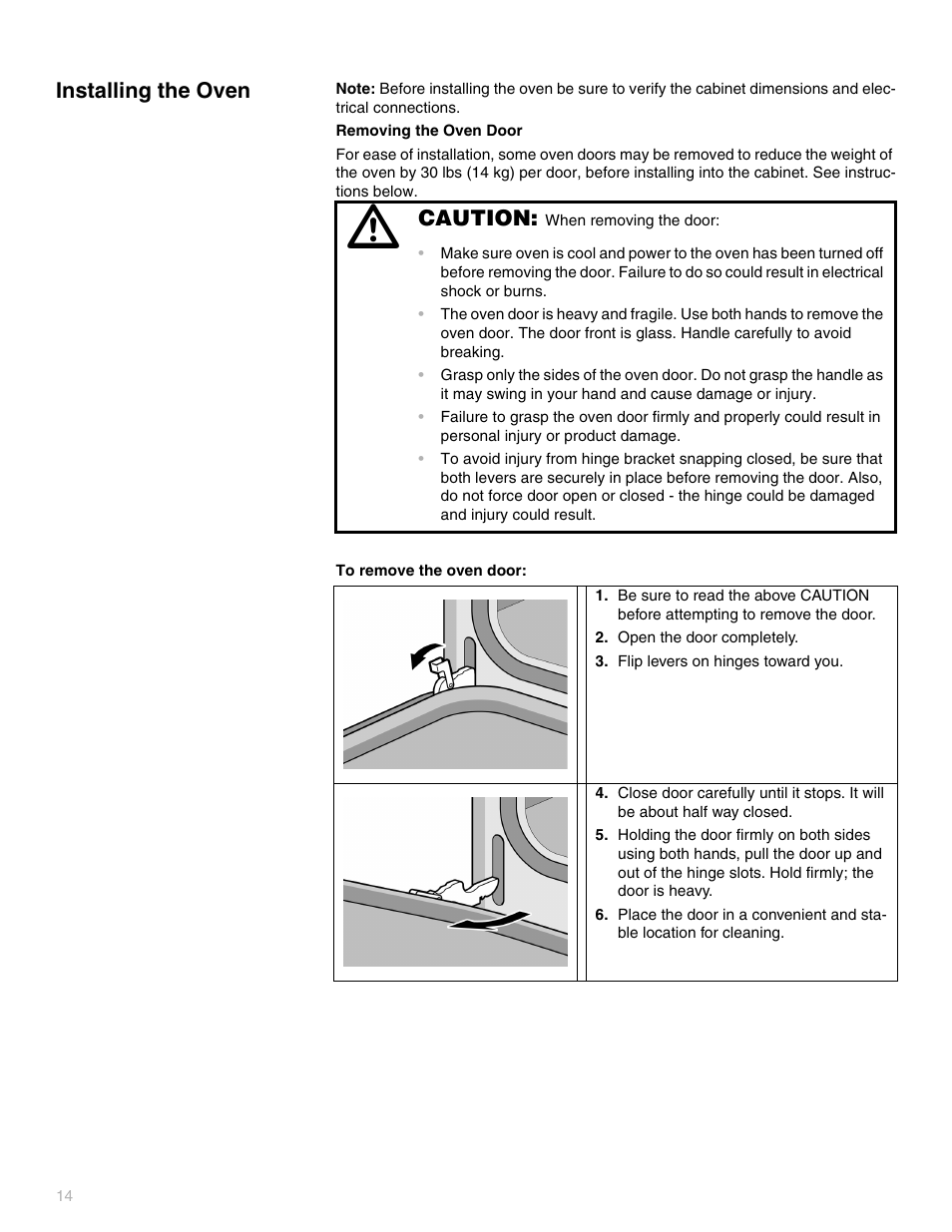 Installing the oven, Instalar el horno, Installation du four | Caution | Thermador POD302 User Manual | Page 14 / 44