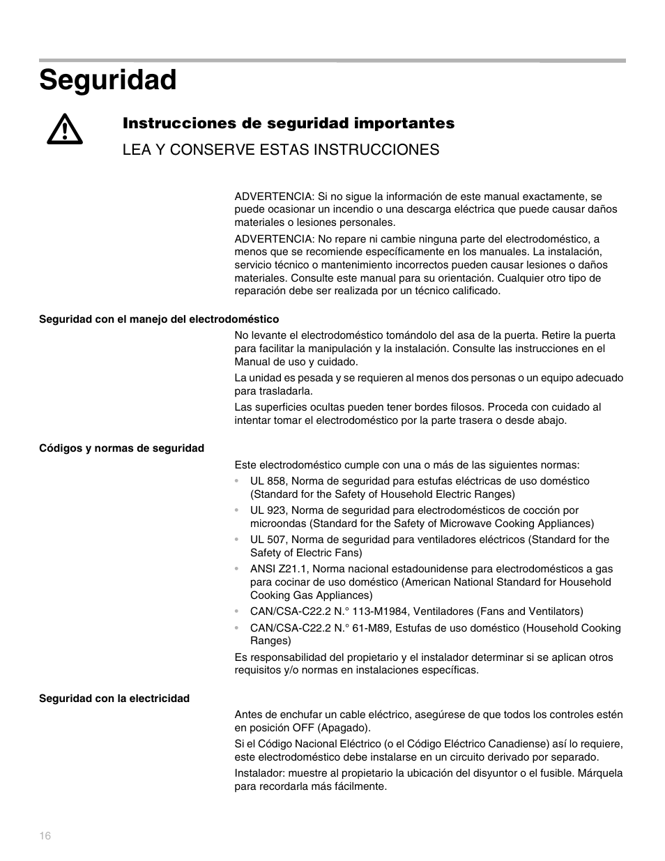 Seguridad | Thermador POD302 User Manual | Page 16 / 44