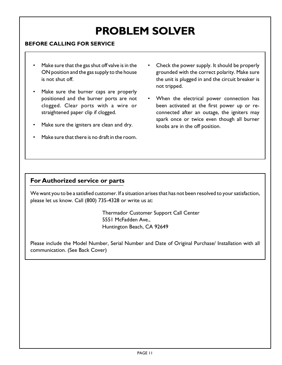 Problem solver | Thermador Gas Star SGSX365 User Manual | Page 13 / 16