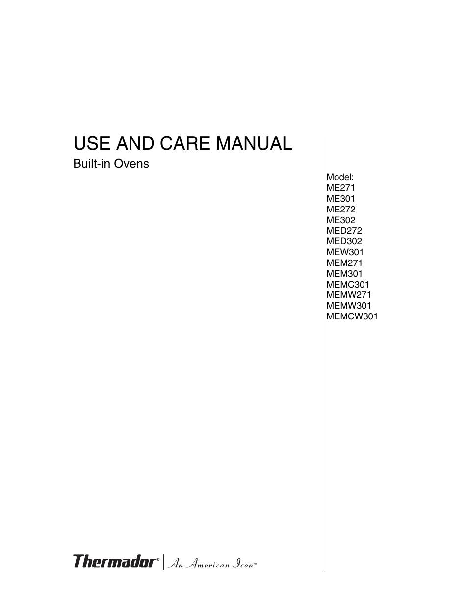 Thermador MEMW271 User Manual | 52 pages