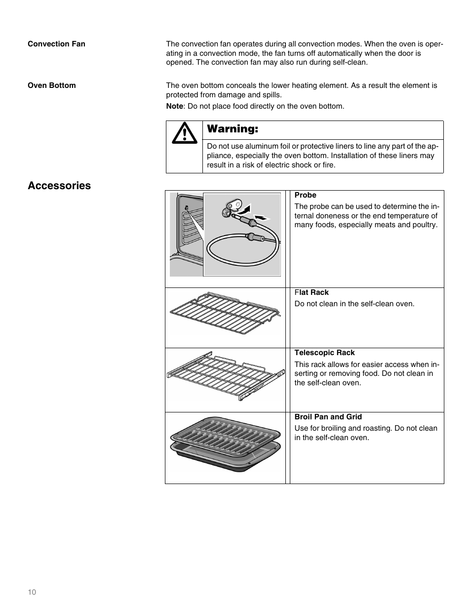 Accessories, Do not clean in the self-clean oven | Thermador MEMW271 User Manual | Page 10 / 52