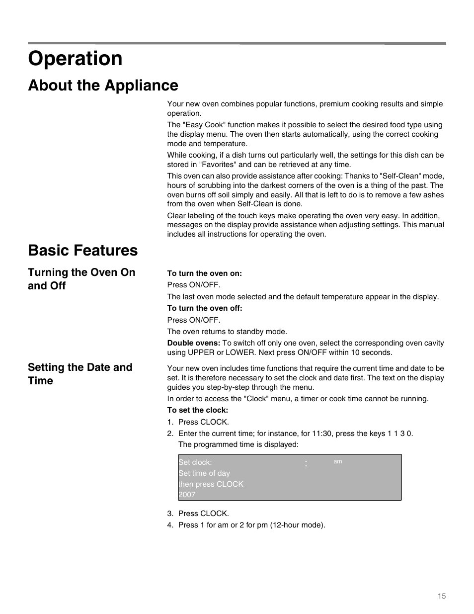 Operation, About the appliance, Basic features | Qq ep | Thermador MEMW271 User Manual | Page 15 / 52