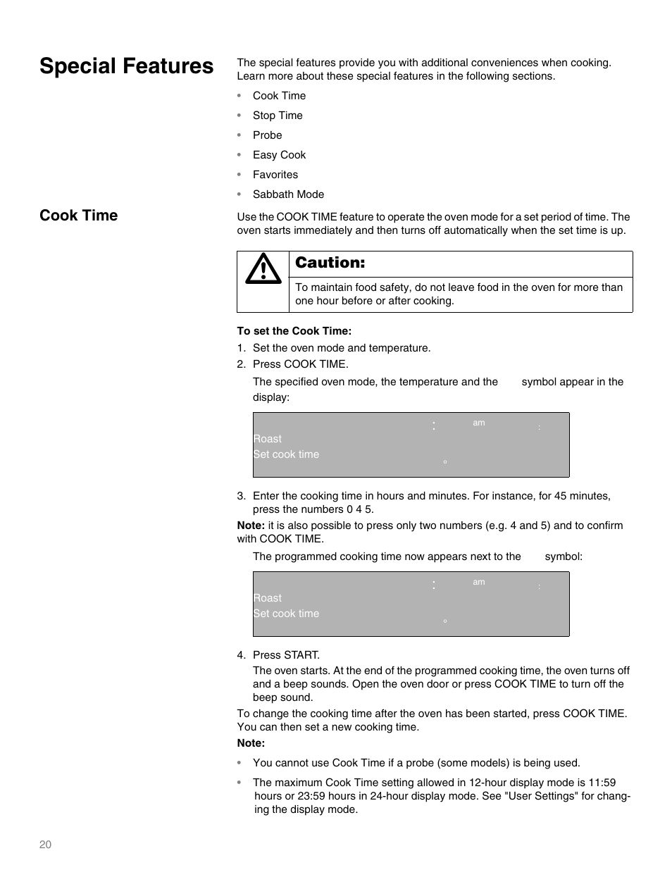 Special features, Qq ep, Cook time | Caution | Thermador MEMW271 User Manual | Page 20 / 52