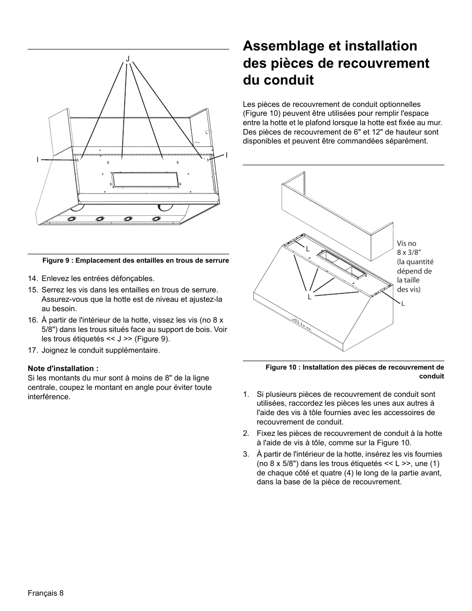 Enlevez les entrées défonçables, Joignez le conduit supplémentaire, Note d'installation | Figure 9 | Thermador PROFESSIONAL PH PH54 User Manual | Page 24 / 48