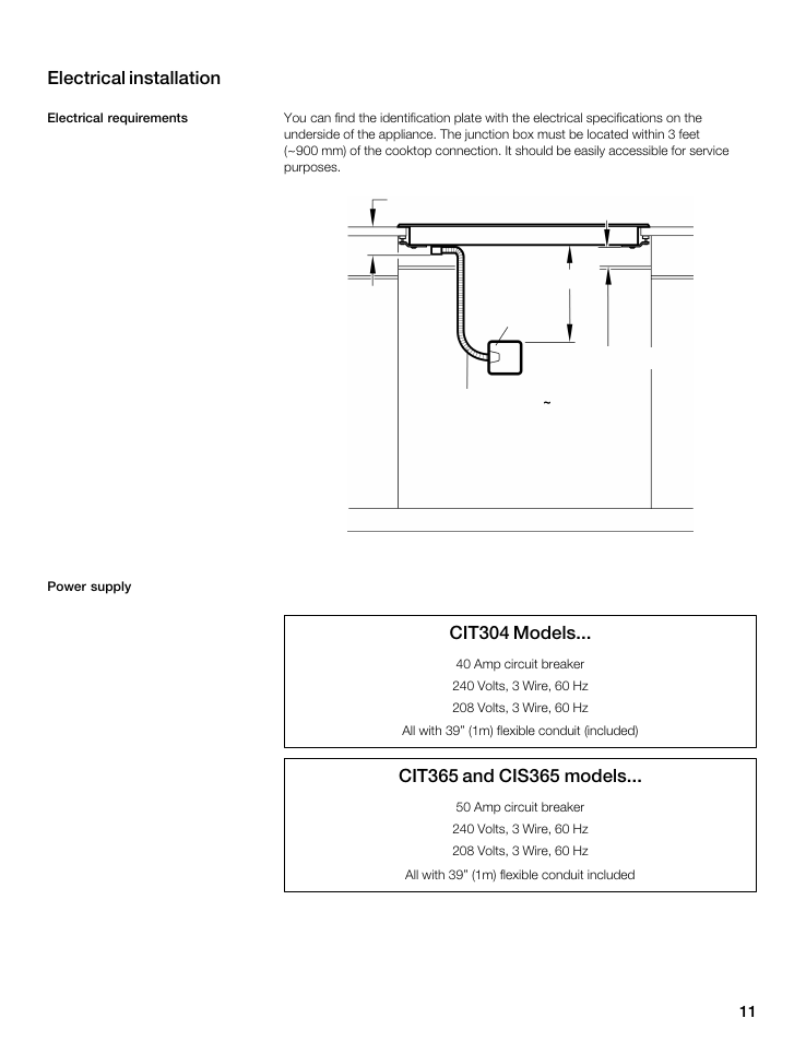Electrical installation, Cit304 models | Thermador CIT304 User Manual | Page 10 / 35