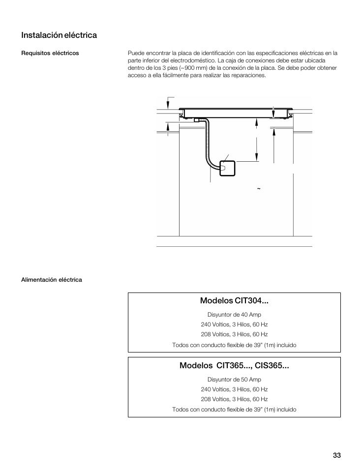Instalación eléctrica, Modelos cit304 | Thermador CIT304 User Manual | Page 32 / 35