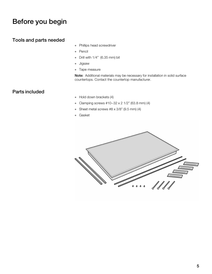 Before you begin, Tools and parts needed parts included | Thermador CIT304 User Manual | Page 4 / 35