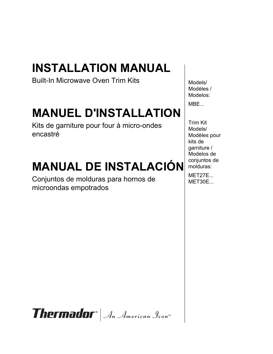 Thermador MET30E User Manual | 44 pages