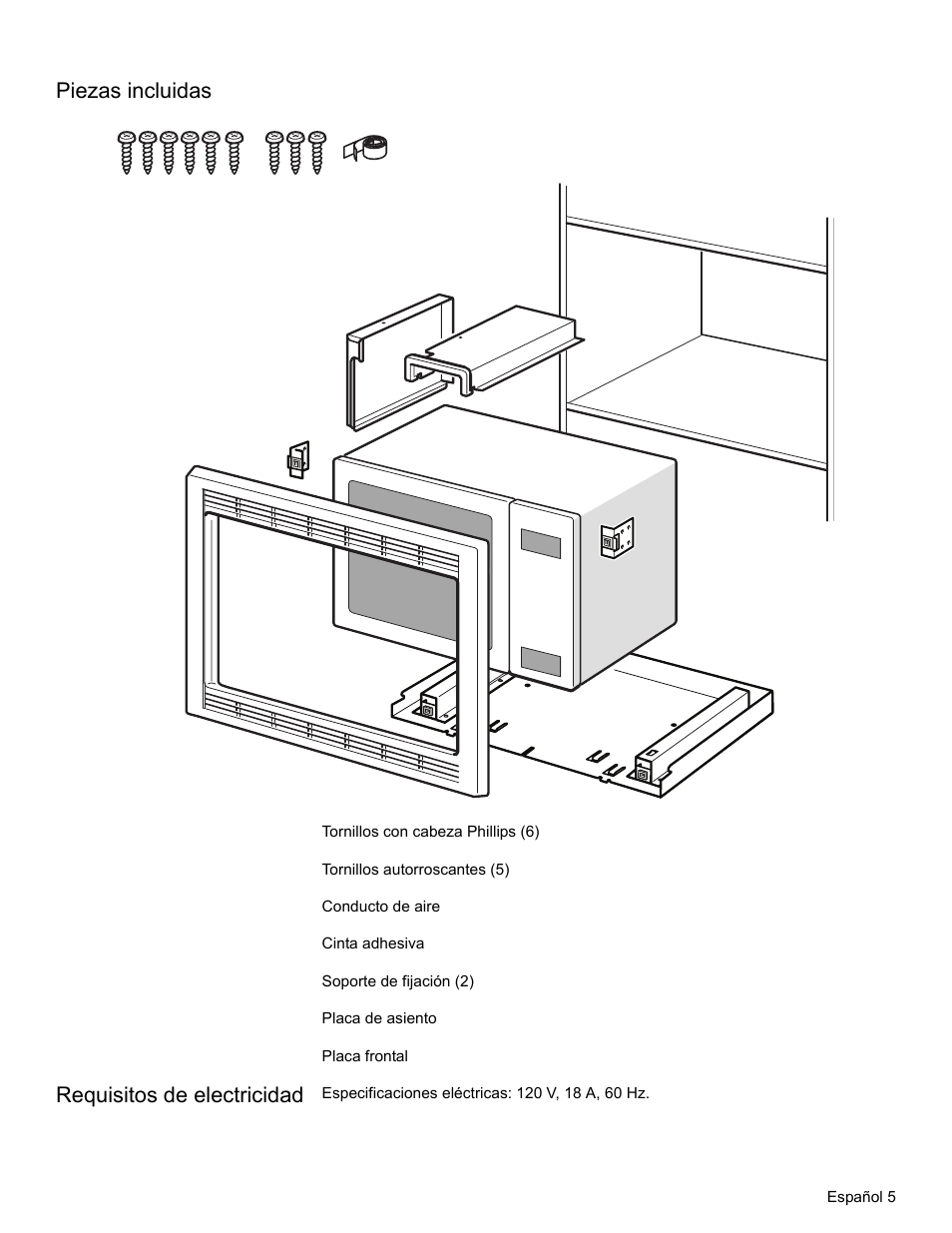Piezas incluidas, Requisitos de electricidad | Thermador MET30E User Manual | Page 33 / 44