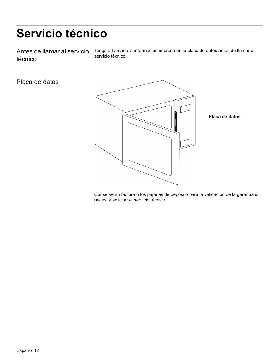Servicio técnico, Antes de llamar al servicio técnico, Placa de datos | Thermador MET30E User Manual | Page 40 / 44