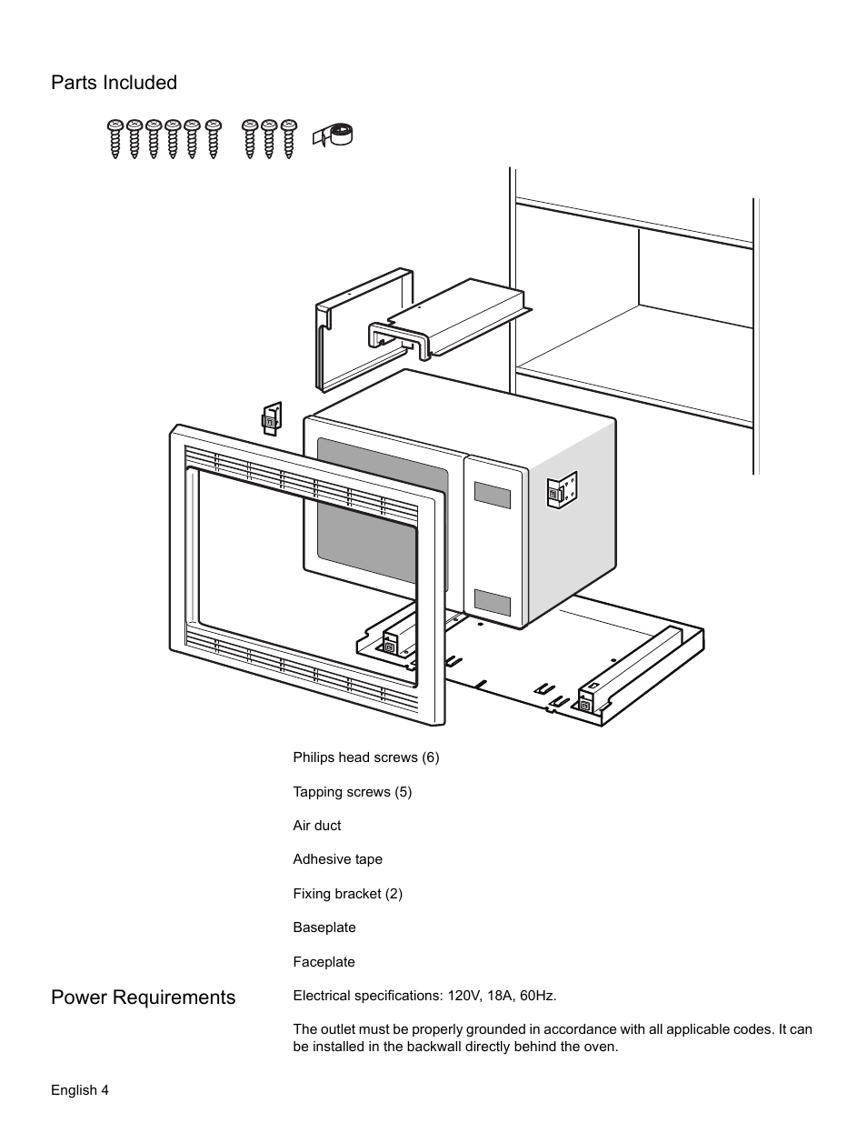 Parts included, Power requirements | Thermador MET30E User Manual | Page 6 / 44