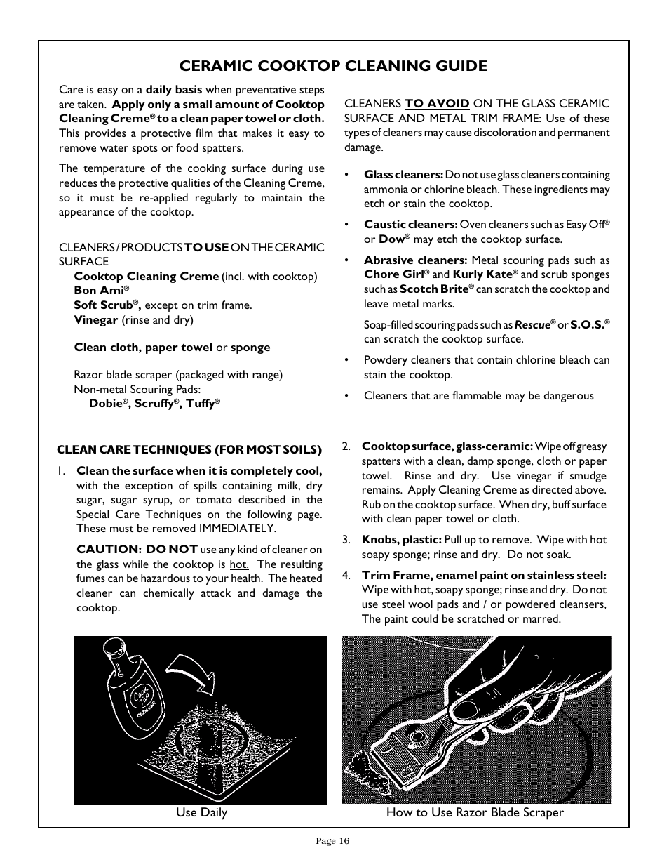 Ceramic cooktop cleaning guide | Thermador CGX365 User Manual | Page 18 / 28