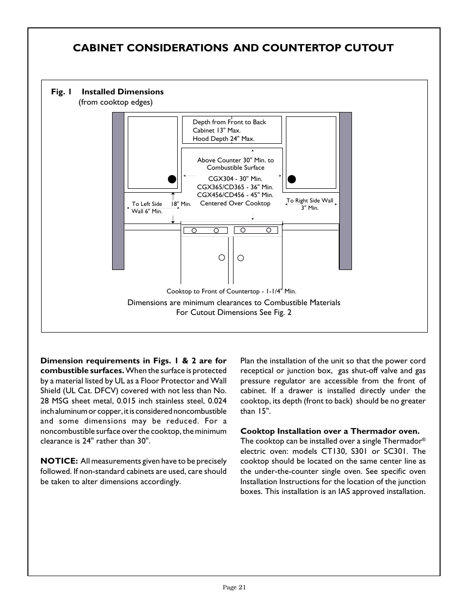 Cabinet considerations and countertop cutout | Thermador CGX365 User Manual | Page 23 / 28