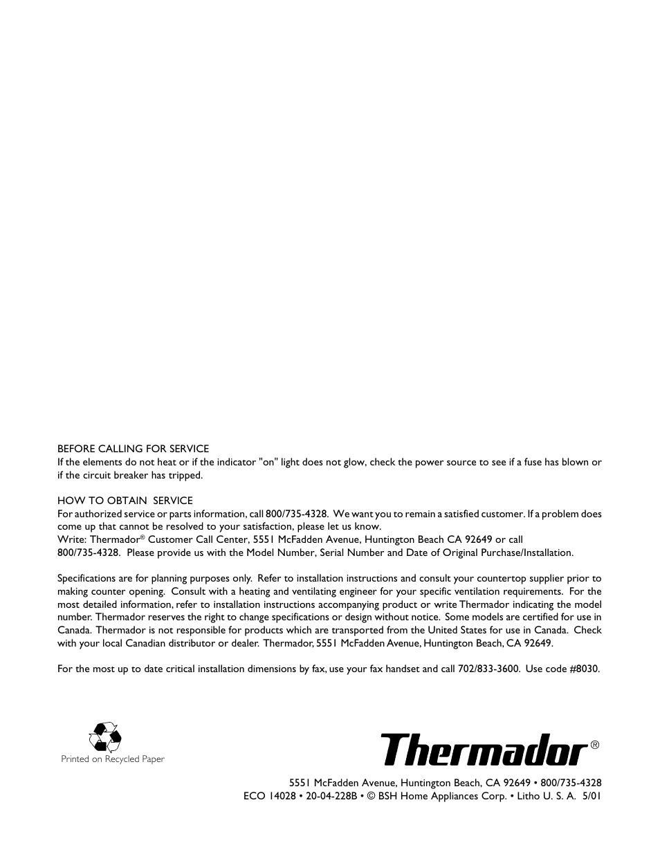 Thermador CGX365 User Manual | Page 28 / 28