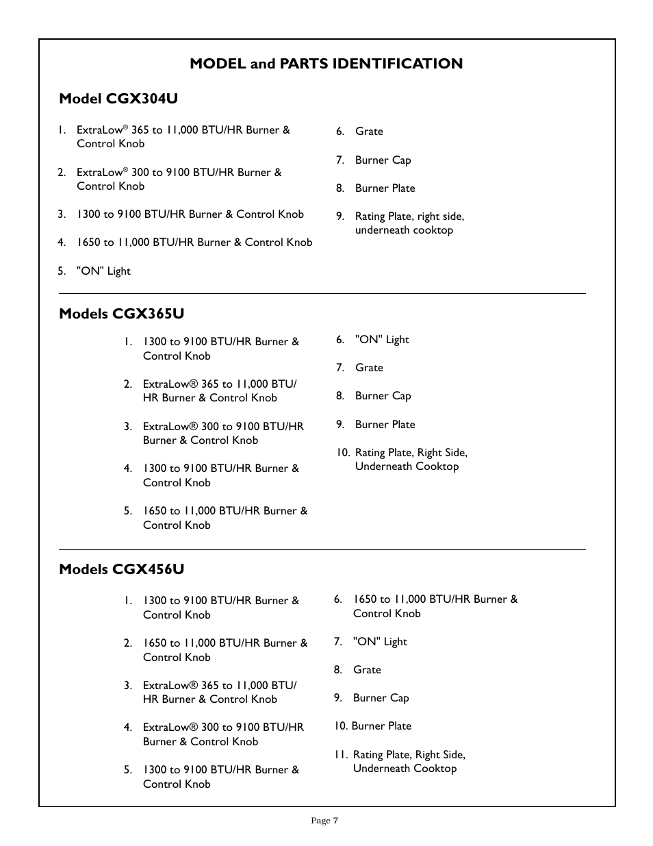 Model and parts identification | Thermador CGX365 User Manual | Page 9 / 28