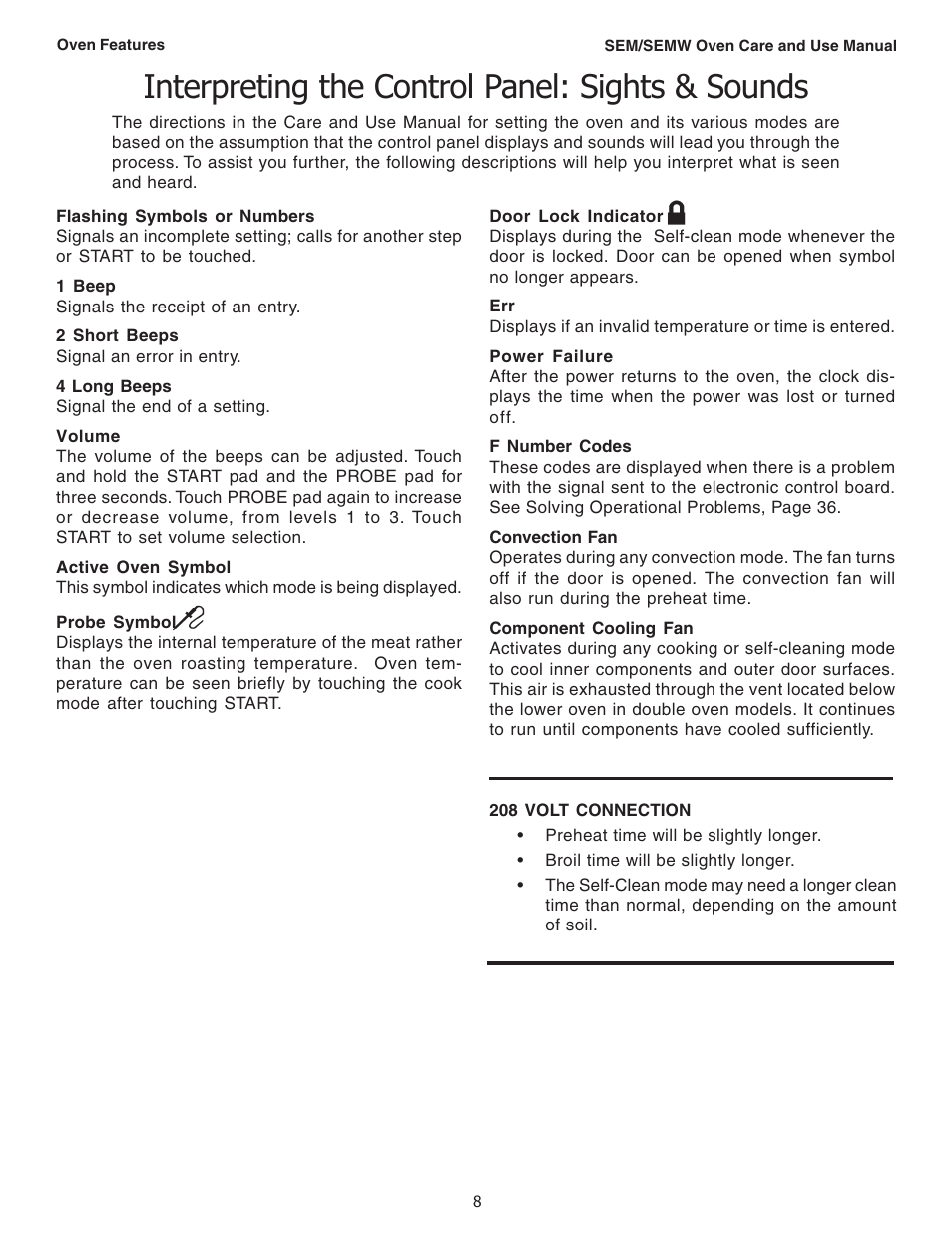 Interpreting the control panel: sights & sounds | Thermador SEMW272 User Manual | Page 10 / 128