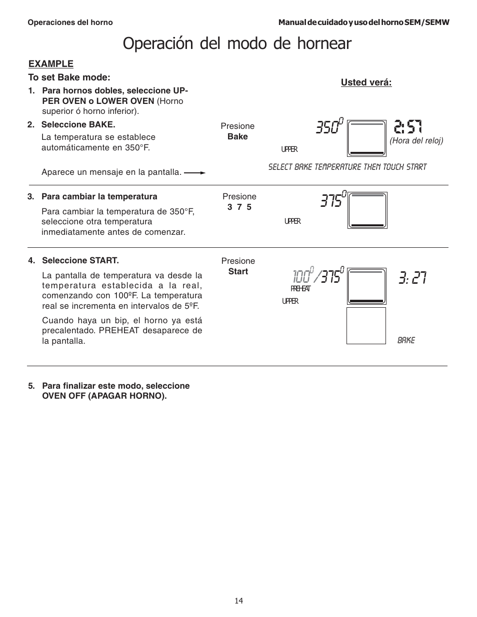 Operación del modo de hornear | Thermador SEMW272 User Manual | Page 100 / 128
