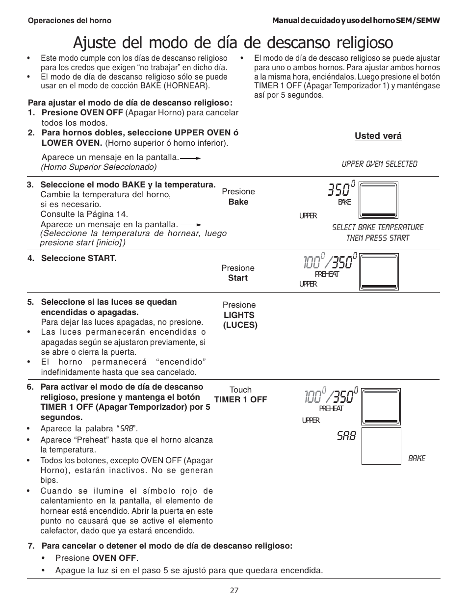 Ajuste del modo de día de descanso religioso | Thermador SEMW272 User Manual | Page 113 / 128