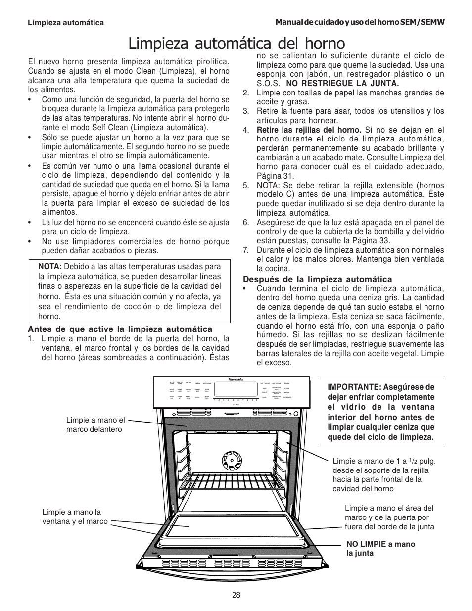 Limpieza automática del horno, Limpie a mano de 1 a | Thermador SEMW272 User Manual | Page 114 / 128