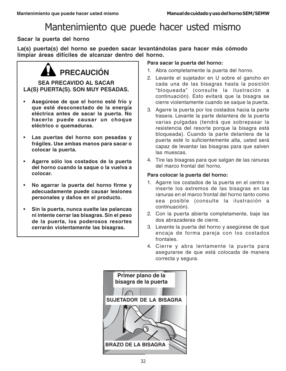 Mantenimiento que puede hacer usted mismo, Precaución | Thermador SEMW272 User Manual | Page 118 / 128