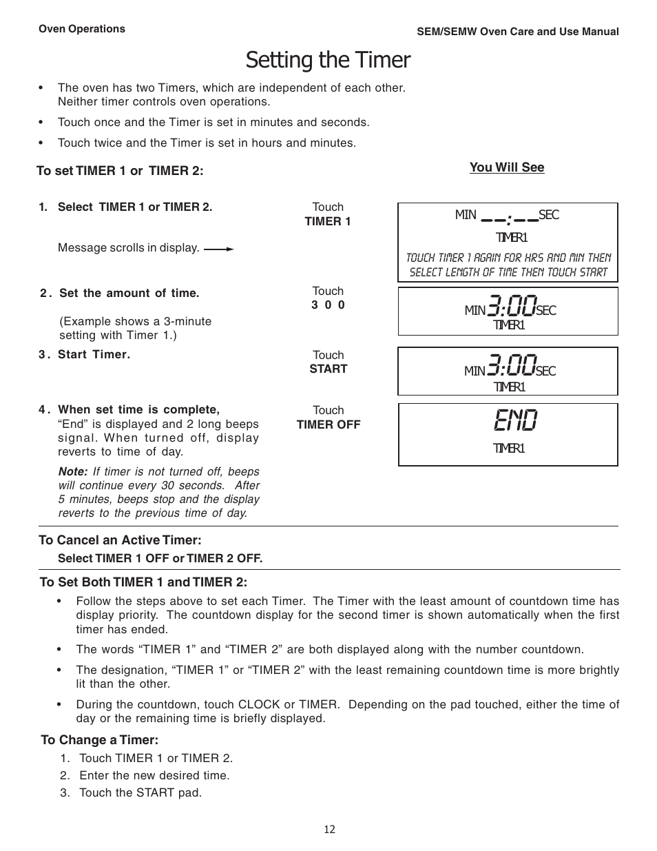 Setting the timer | Thermador SEMW272 User Manual | Page 14 / 128