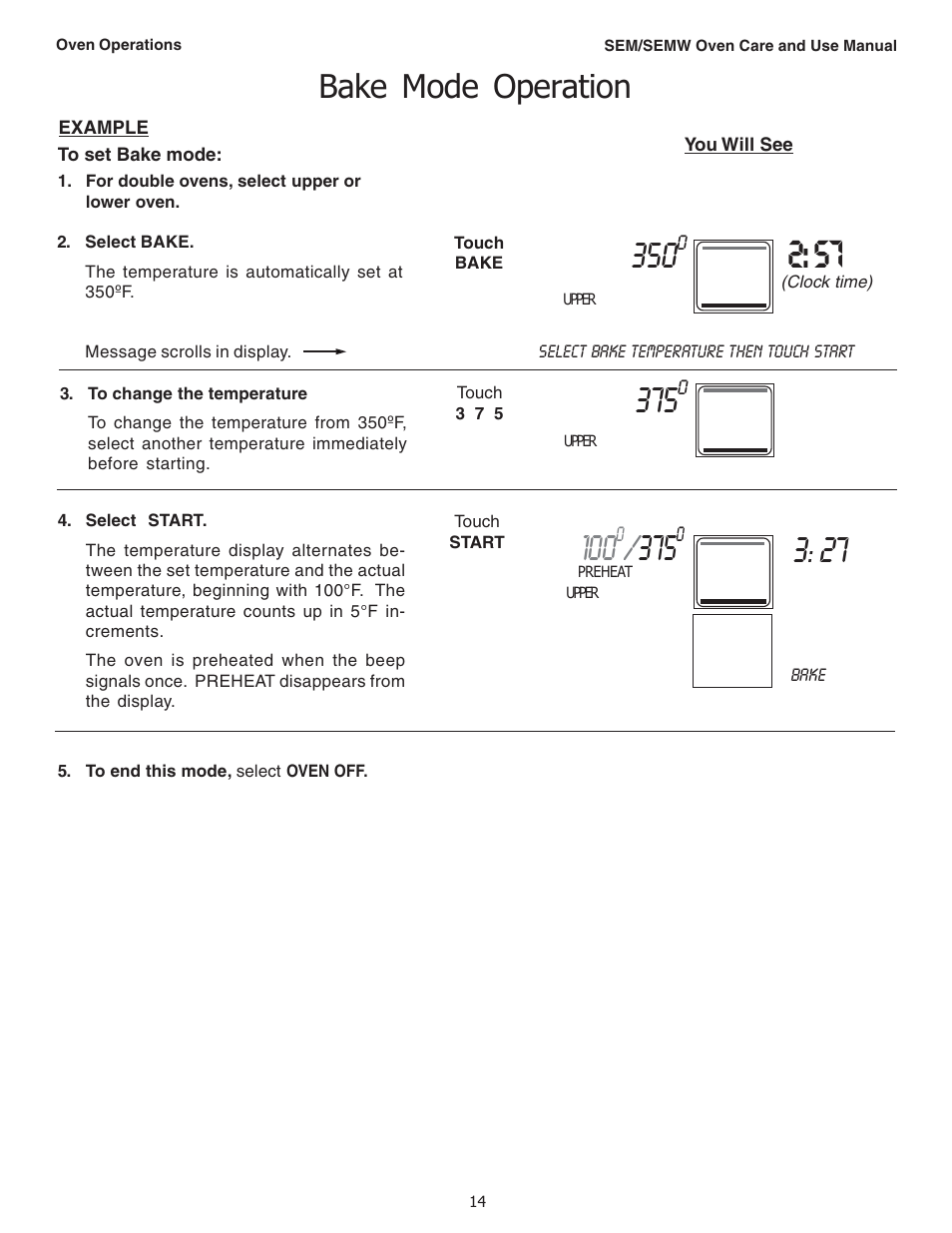 Bake mode operation | Thermador SEMW272 User Manual | Page 16 / 128