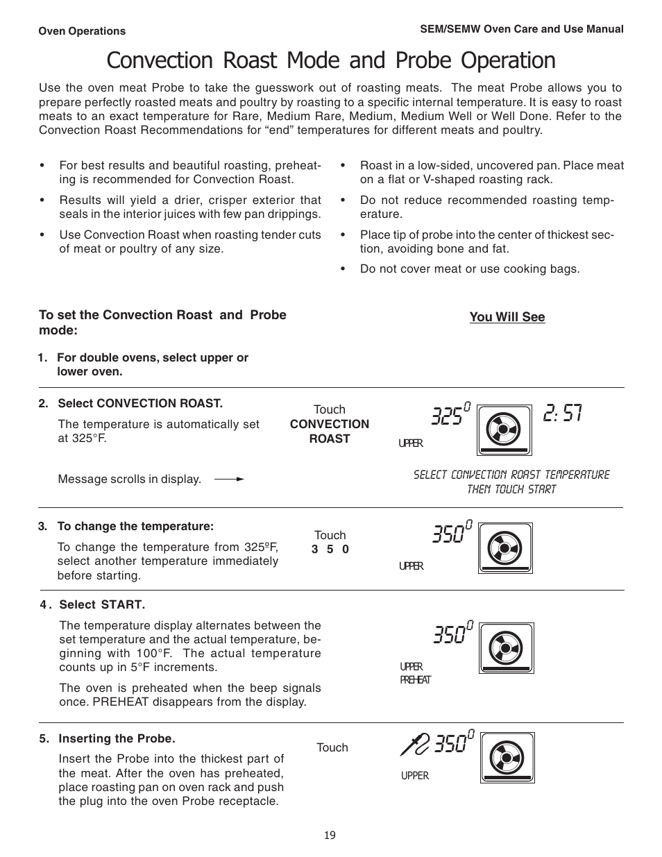 Convection roast mode and probe operation | Thermador SEMW272 User Manual | Page 21 / 128